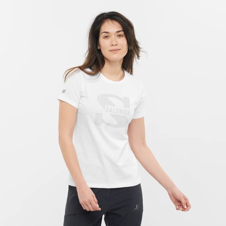 Camiseta Salomon Outlife Big Logo Curta Sleeve Feminino Branco | PT Y64538